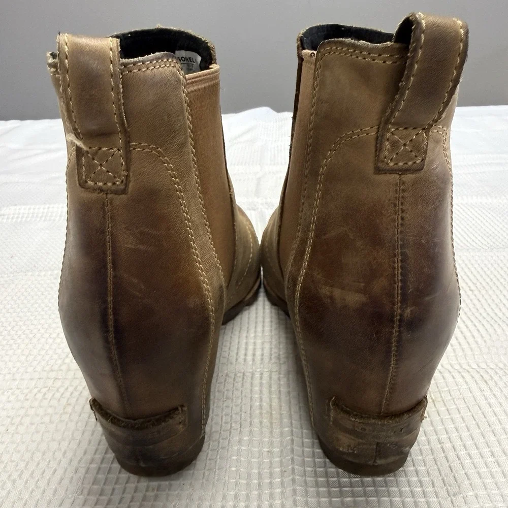 Sorel‎ Womens 8 Ankle Boot Lea Joan Of Arctic Wedge II Tan Leather Heel Shoes